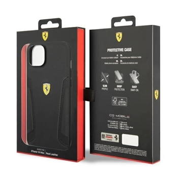 Etui Ferrari Leather Stamp Sides na iPhone 14 Plus - czarne