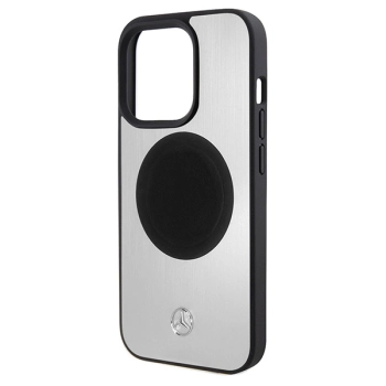 Etui Mercedes Leather&Alu MagSafe na iPhone 15 Pro - srebrne
