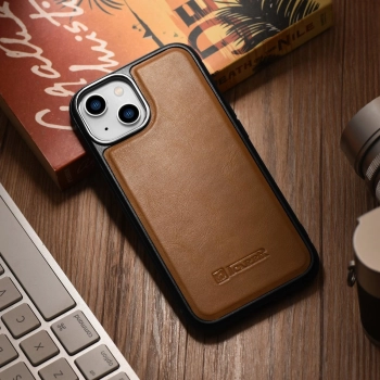 iCarer Leather Oil Wax etui pokryte naturalną skórą do iPhone 14 brązowy (WMI14220717-TN)