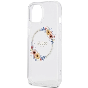 Etui Guess IML Flowers Wreatch MagSafe na iPhone 15 / 14 / 13 - przezroczyste