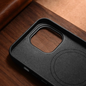 iCarer Case Leather pokrowiec etui z naturalnej skóry do iPhone 14 Pro Max czarny (WMI14220708-BK) (kompatybilne z MagSafe)