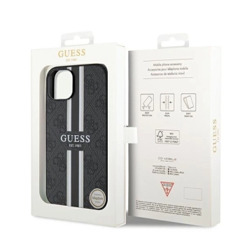 Etui Guess 4G Printed Stripes MagSafe na iPhone 15 / 14 / 13 - czarne