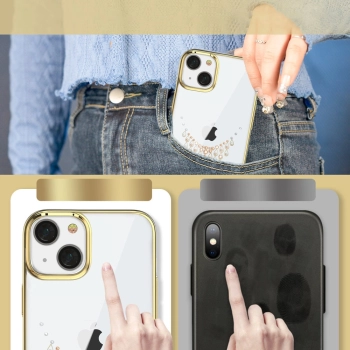 Kingxbar Sky Series luksusowe etui z Kryształami Swarovskiego na iPhone 13 Pro złoty (Dew)