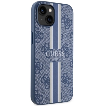 Etui Guess 4G Printed Stripes MagSafe na iPhone 14 - niebieskie