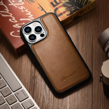 iCarer Leather Oil Wax etui pokryte naturalną skórą do iPhone 14 Pro brązowy (WMI14220718-TN)