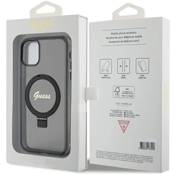 Etui Guess Ring Stand Script Glitter MagSafe na iPhone 11 / Xr - czarne