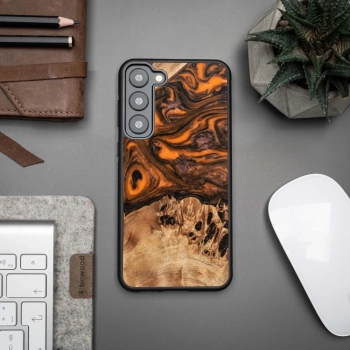 Etui z drewna i żywicy na Samsung Galaxy S23 Plus Bewood Unique Orange - pomarańczowo-czarne