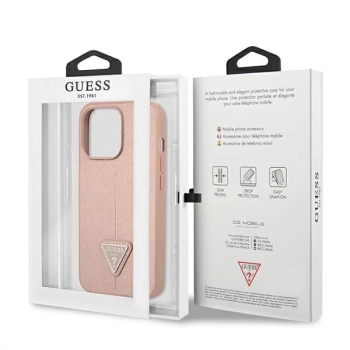 Etui Guess Saffiano Triangle Logo na iPhone 14 Pro Max - różowe