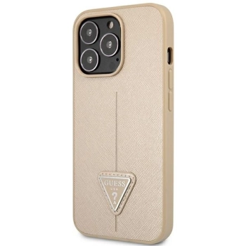 Etui Guess Saffiano Triangle Logo na iPhone 14 Pro - beżowe