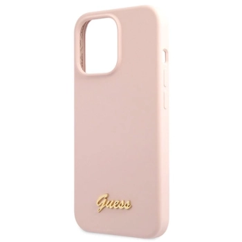 Etui Guess Silicone Script Gold Logo na iPhone 13 Pro Max - jasnoróżowe