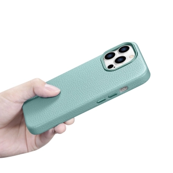 iCarer Litchi Premium Leather Case skórzane etui iPhone 14 Pro Max magnetyczne z MagSafe zielony (WMI14220712-GN)