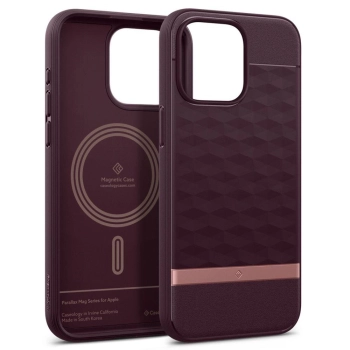 Etui Caseology Parallax Mag z MagSafe na iPhone 15 Pro - burgundowe