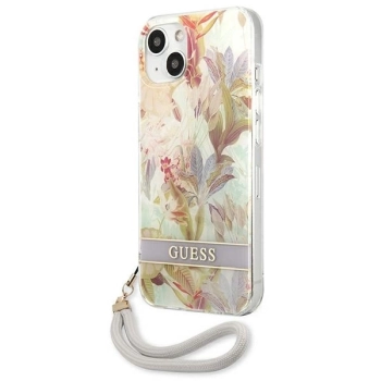 Etui Guess Flower Strap na iPhone 13 mini - fioletowe