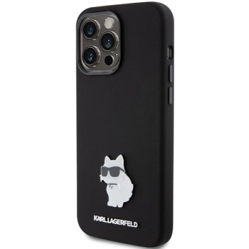 Etui Karl Lagerfeld Silicone Choupette Metal Pin na iPhone 15 Pro - czarne