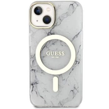 Etui Guess Marble MagSafe na iPhone 14 Plus - białe