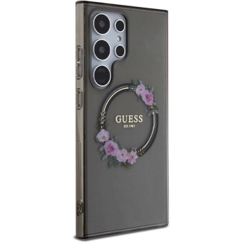 Etui Guess IML Flowers Wreath MagSafe na Samsung Galaxy S24 Ultra - czarne