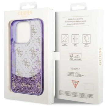 Etui Guess Liquid Glitter 4G Transculent na iPhone 14 Pro - purpurowe