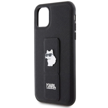 Etui Karl Lagerfeld Gripstand Saffiano Choupette Pins na iPhone 11 / Xr - czarne