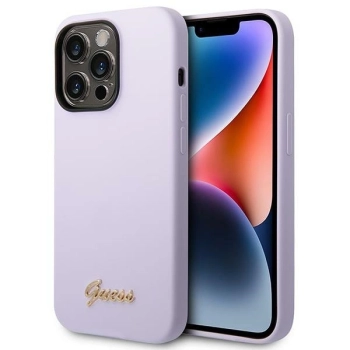 Etui Guess Silicone Vintage Gold Logo na iPhone 14 Pro - fioletowe