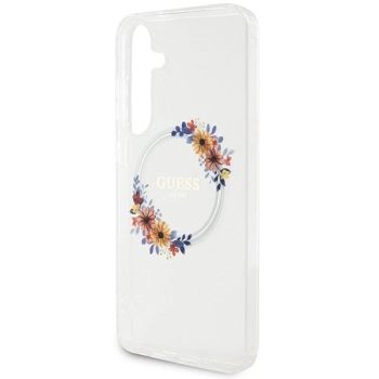 Etui Guess IML Flowers Wreath MagSafe na Samsung Galaxy S24+ - przezroczyste