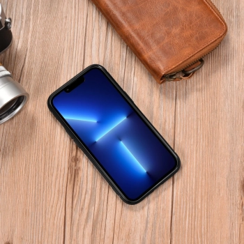 iCarer Leather Oil Wax etui pokryte naturalną skórą do iPhone 14 brązowy (WMI14220717-BN)