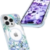 Kingxbar Flora Series magnetyczne etui iPhone 14 Pro Max MagSafe ozdobione nadrukiem w kwiaty orchid