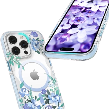 Kingxbar Flora Series magnetyczne etui iPhone 14 Plus MagSafe ozdobione nadrukiem w kwiaty orchid