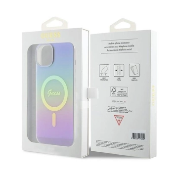 Etui Guess IML Iridescent MagSafe do iPhone 15 - fioletowe