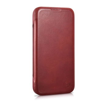 iCarer CE Oil Wax Premium Leather Folio Case skórzane etui iPhone 14 z klapką magnetyczne MagSafe czerwony (AKI14220705-RD)