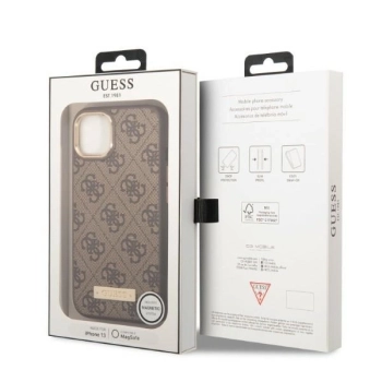 Etui Guess 4G Logo Plate MagSafe na iPhone 13 - brązowe