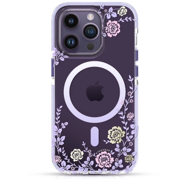 Kingxbar Flora Series magnetyczne etui iPhone 14 MagSafe etui w kwiaty peony