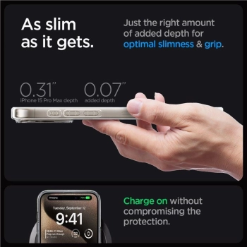 Etui Spigen Ultra Hybrid Mag z MagSafe na iPhone 15 Pro Max - tytan naturalny (wzór Zero One)