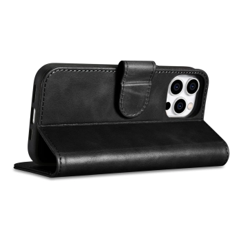 iCarer Oil Wax Wallet Case 2in1 etui iPhone 14 Pro skórzany pokrowiec z klapką Anti-RFID czarny (WMI14220722-BK)