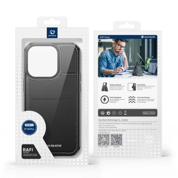 Etui portfel Dux Ducis Rafi Mag z podstawką 3w1 do iPhone 14 Pro z MagSafe i blokadą RFID - czarne