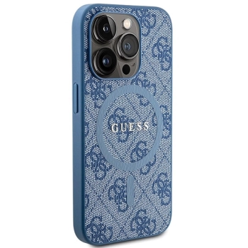 Etui Guess 4G Collection Leather Metal Logo MagSafe na iPhone 15 Pro Max - niebieskie