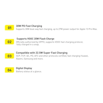 Baseus Adaman2 powerbank z wyświetlaczem cyfrowym 20000mAh 30W 2 x USB / 1x USB Typ C Power Delivery Quick Charge SCP, Oppo Super VOOC czarny (PPAD050