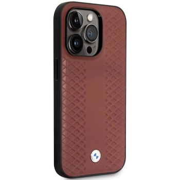 Etui BMW Leather Diamond Pattern MagSafe na iPhone 14 Pro - burgundowe