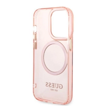 Etui Guess Gold Outline Translucent MagSafe na iPhone 14 Pro - różowe