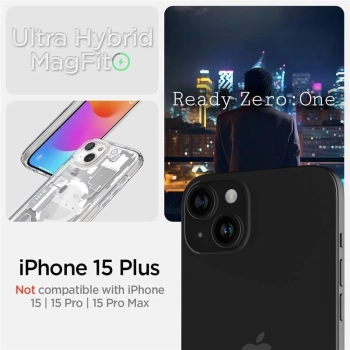 Etui Spigen Ultra Hybrid Mag z MagSafe na iPhone 15 Plus - białe (wzór Zero One)
