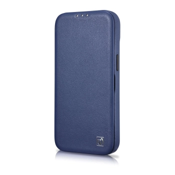 iCarer CE Premium Leather Folio Case skórzane etui iPhone 14 Pro Max z klapką magnetyczne MagSafe niebieski (WMI14220716-BU)