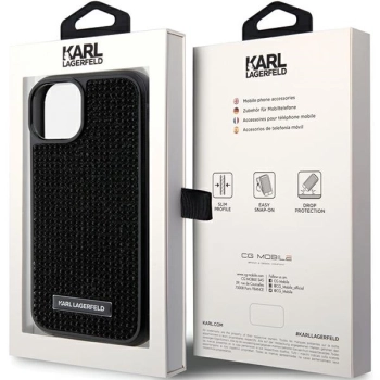 Etui Karl Lagerfeld Rhinestone Logo Metal Plate do iPhone 15 - czarne