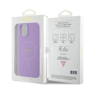 Etui Guess Saffiano MagSafe do iPhone 15 - fioletowe