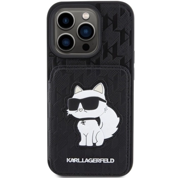 Etui Karl Lagerfeld Saffiano Cardslots and Stand Monogram Choupette do iPhone 15 Pro Max - czarne