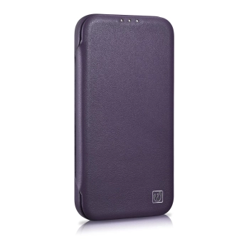 iCarer CE Premium Leather Folio Case skórzane etui iPhone 14 Pro z klapką magnetyczne MagSafe ciemnofioletowy (WMI14220714-DP)