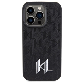 Etui Karl Lagerfeld Leather Monogram Hot Stamp Metal Logo na iPhone 15 Pro Max - czarne
