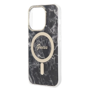 Etui Guess Marble MagSafe na iPhone 14 Pro Max + ładowarka indukcyjna - czarne