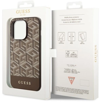 Etui Guess GCube Stripes MagSafe na iPhone 14 Pro - brązowe