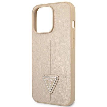Etui Guess Saffiano Triangle Logo na iPhone 14 Pro - beżowe
