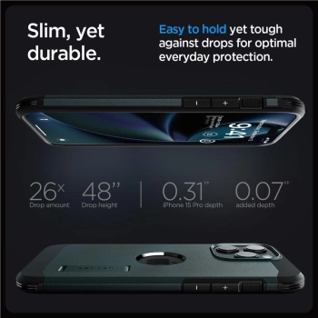 Etui Spigen Tough Armor MagSafe z podstawką na iPhone 15 Pro - zielone