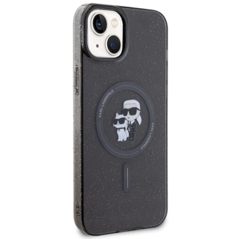 Etui Karl Lagerfeld Karl&Choupette Glitter MagSafe na iPhone 15 Plus - czarne